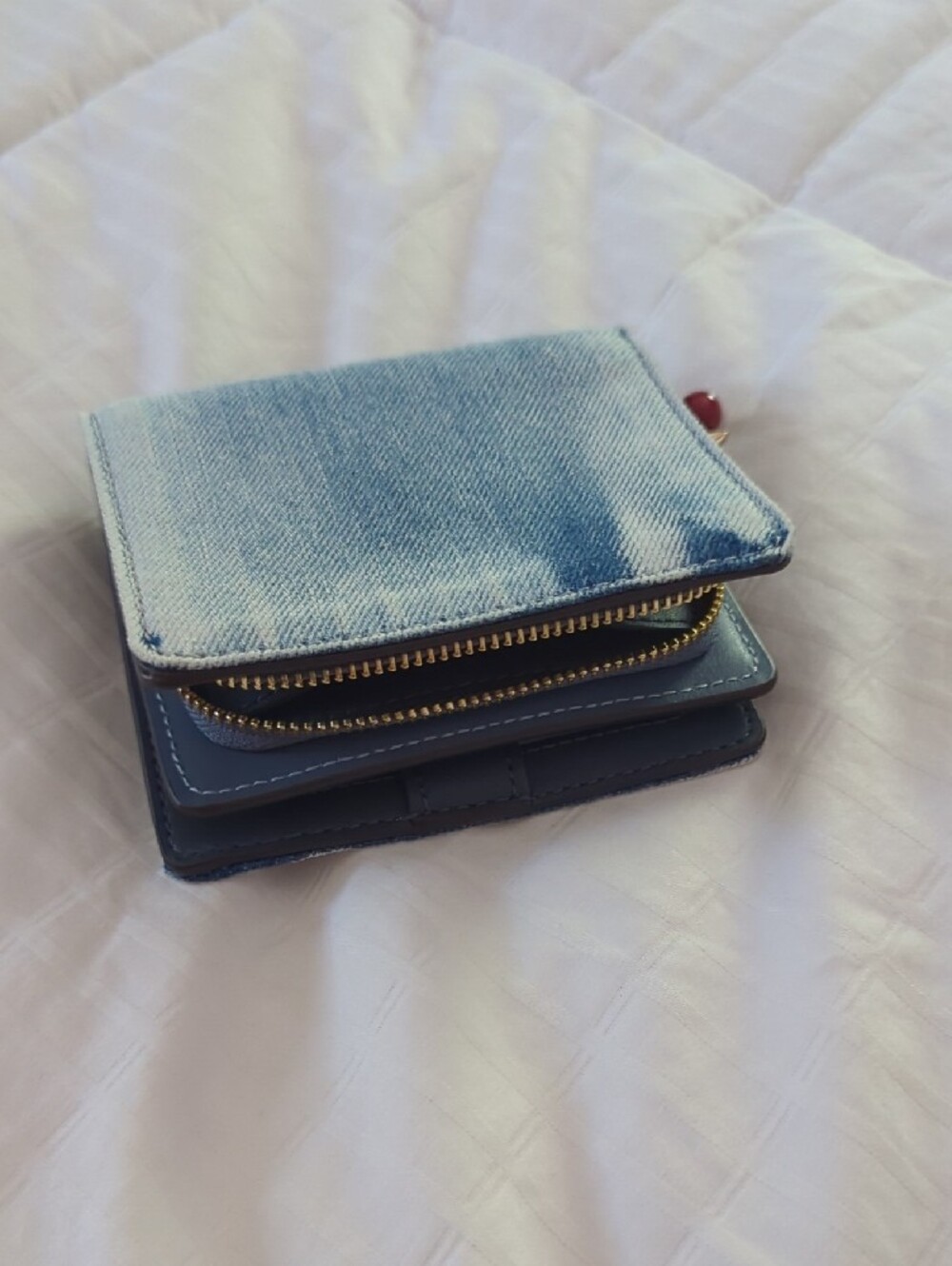 NWT- Coach Light Blue Loved Denim Zip Wallet with Cherry Charm - Picture 5 of 9